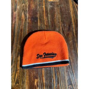 Vintage Y2K San Francisco Beanie Orange Black White Mens Winter Hat Blokecore